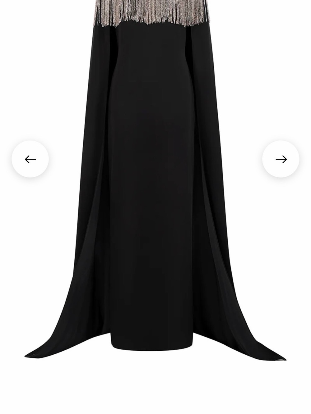Black Off-Shoulder Evening Cape Dress with Silver Fringe - Picture 5 of 5
